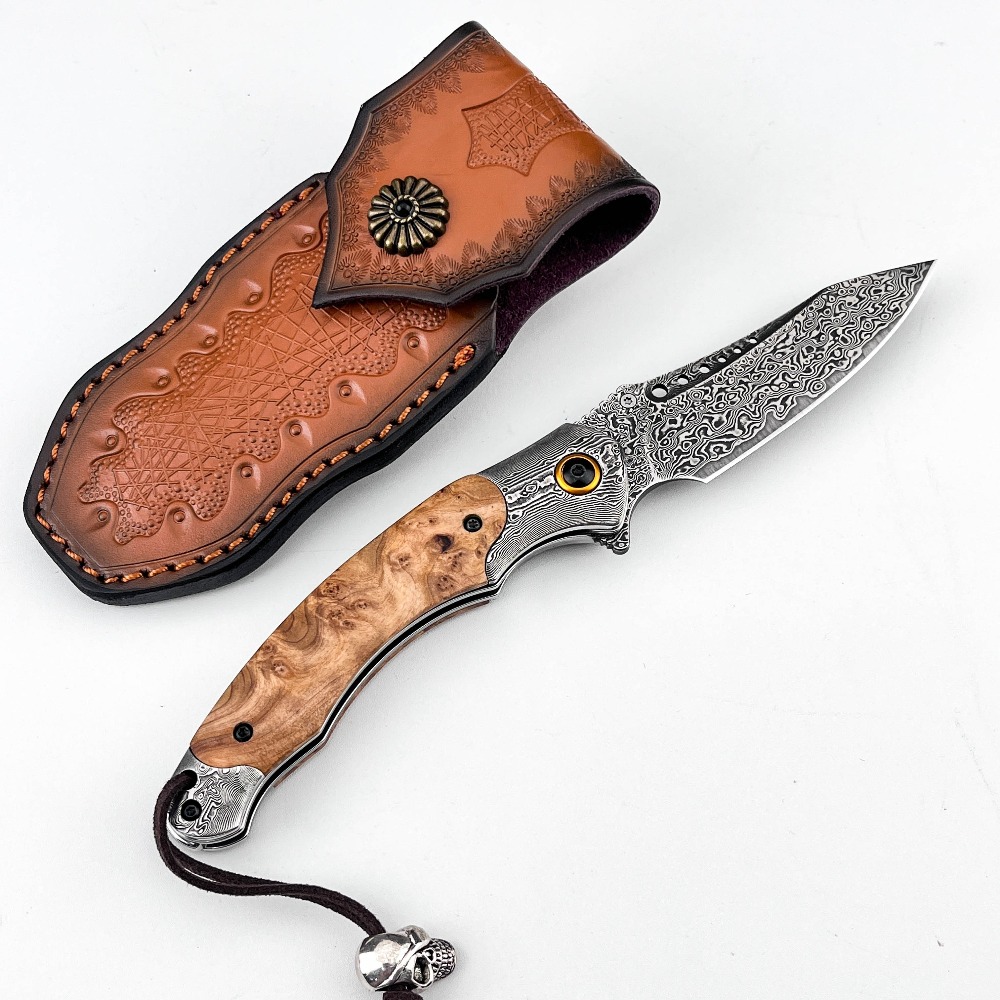 Vintage Collectible Knives - Pisau Lipat Pola Damaskus Kekuatan Tinggi