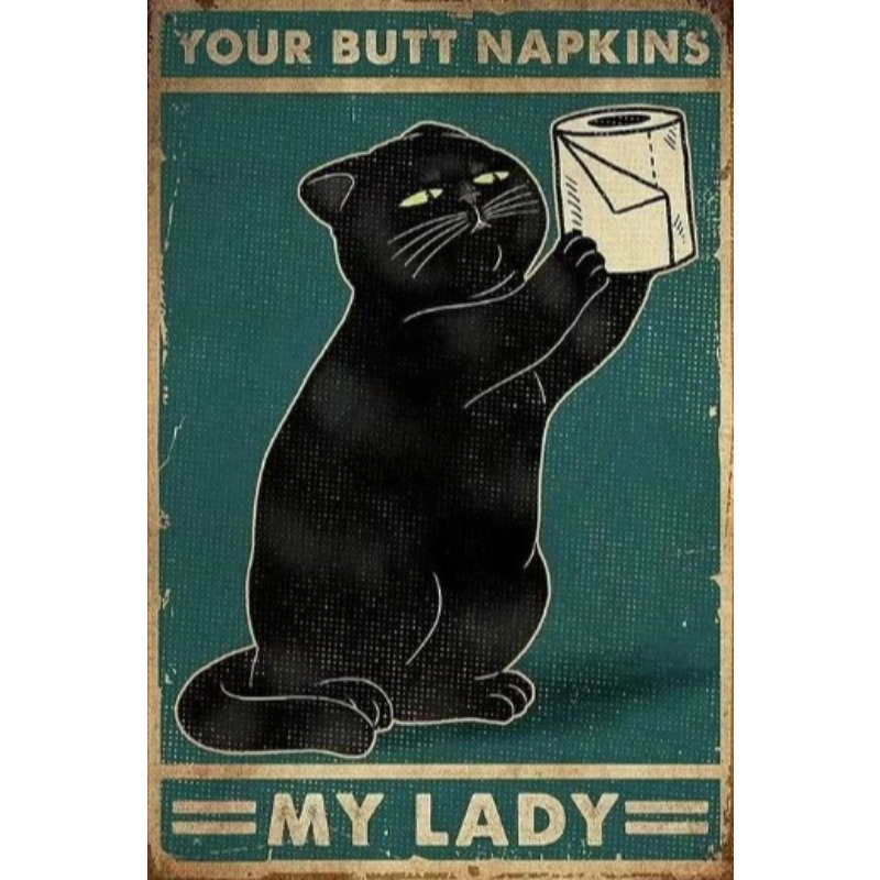 Vintage Collectible Signs - Plakat Logam Kucing Lucu Hitam Vintage,