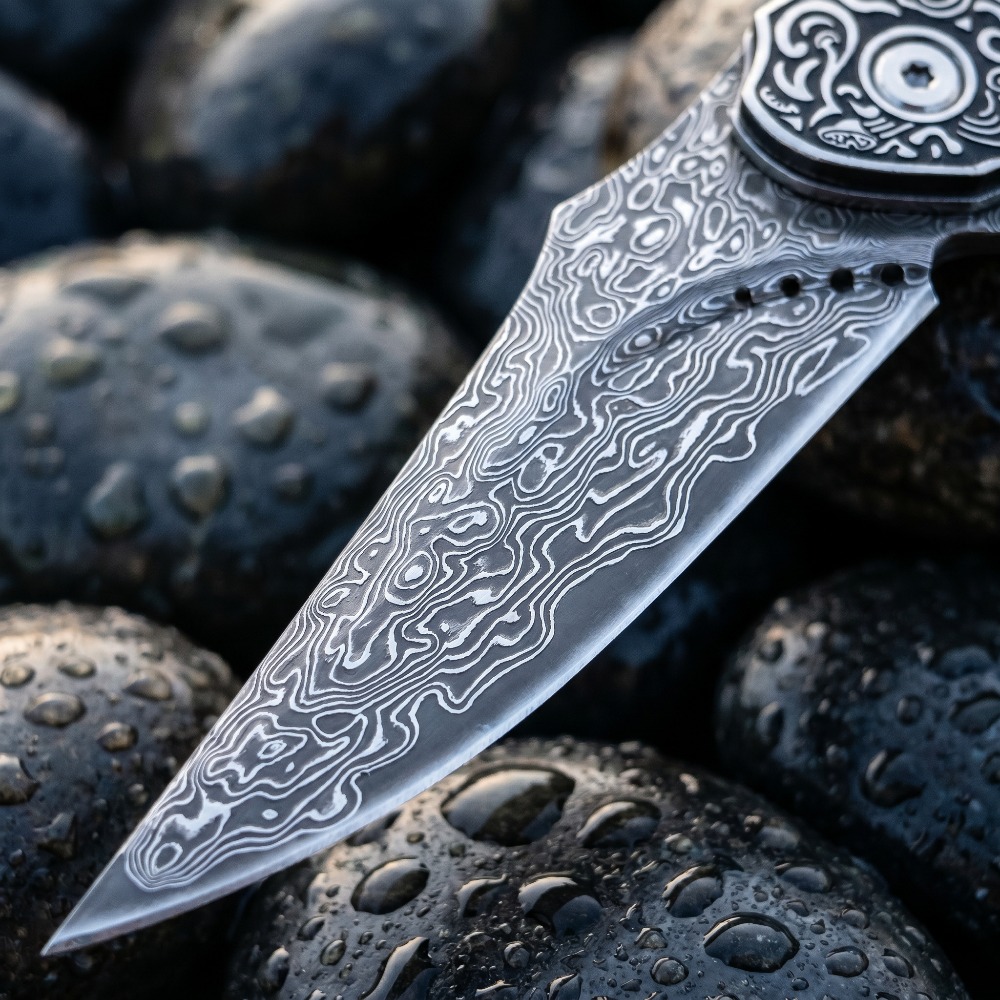 Pisau Lipat Motif Damaskus Vin - Vintage Collectible Knives ulasan dan harga